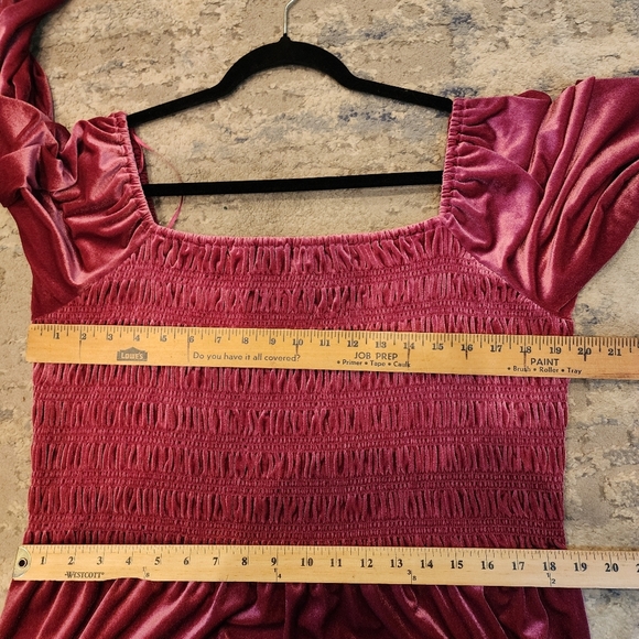NWT Lauren Conrad Velvet Smocked Bodice Midi Dress Wine Pink Red XXL - Picture 5 of 13